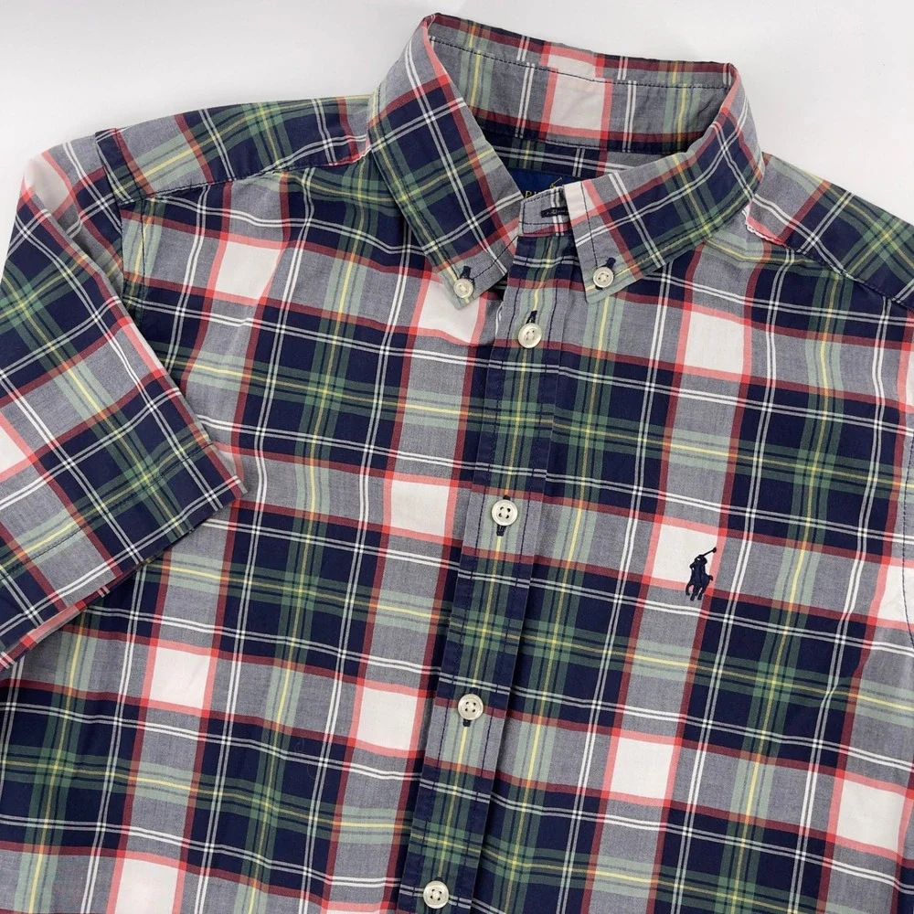 Kids‎ Ralph Lauren Short Sleeve Plaid Button Down Shirt L G Natural Stretch